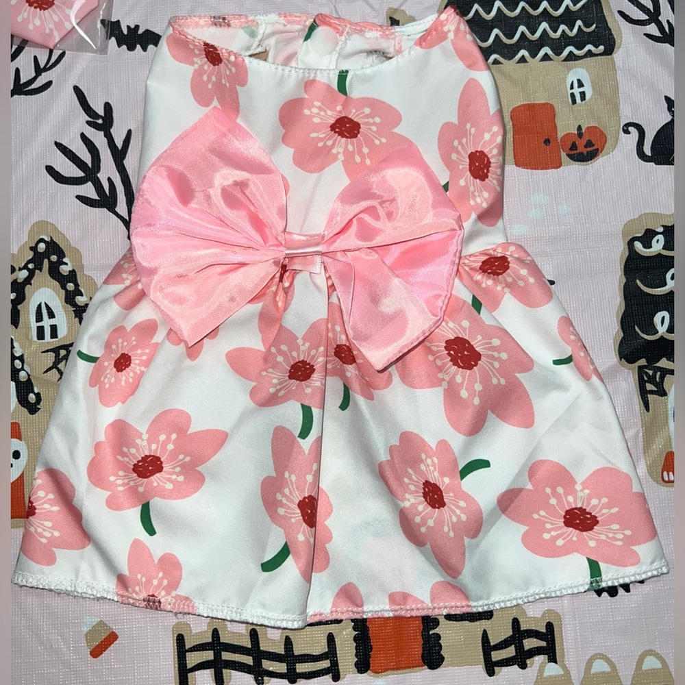 Floral Pink Pet Dress with Bow - S - NWOT